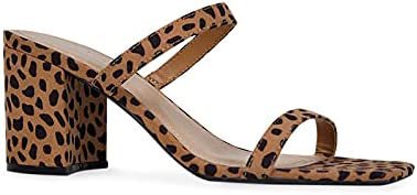 Amazon.com | J. Adams Stormi Mules for Women - Square Toe, Double Band - Cheetah Print - 6.5 | Heeled Sandals