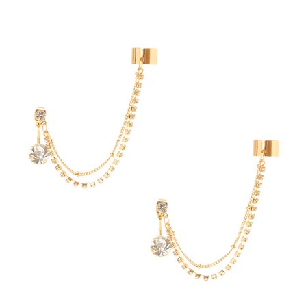 Gold Crystal & Chains Front Back & Ear Cuff Earrings | Icing US