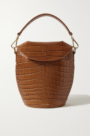 Milk Pail Croc-effect Leather Tote - Light brown