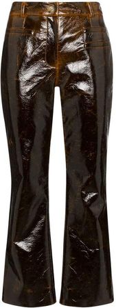 laminate-effect cropped kick-flare trousers