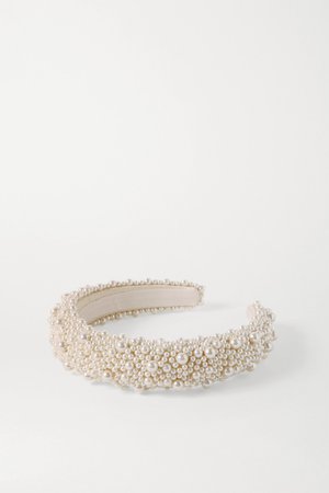 Ivory Bailey faux pearl-embellished satin headband | Jennifer Behr | NET-A-PORTER