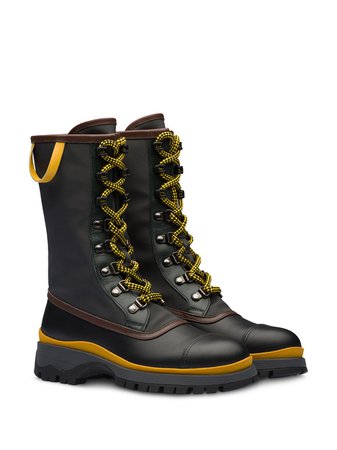 Prada Bi-Material Lace-Up Boots 1U593LF0303KY9 Black | Farfetch