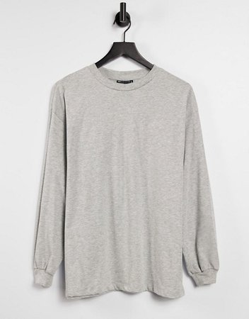 ASOS DESIGN oversized long sleeve T-shirt with cuff detail in gray heather | ASOS