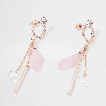 Gold colour diamante feather earring 2 pack | River Island
