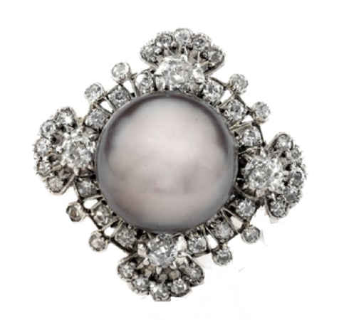 grey pearl and diamond ring