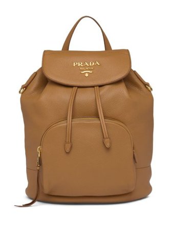 Brown Prada pebbled leather logo backpack - Farfetch