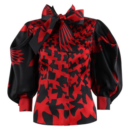 ALEXANDER McQUEEN A/W 2009 “The Horn Of Plenty” Dogtooth Bird Bow Tie Blouse For Sale at 1stdibs