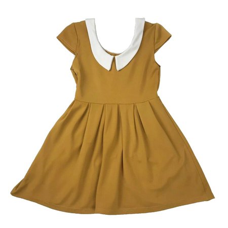 Women's Preloved Cute Spring Mustard Yellow Collared Skater Dress Size S | eBay