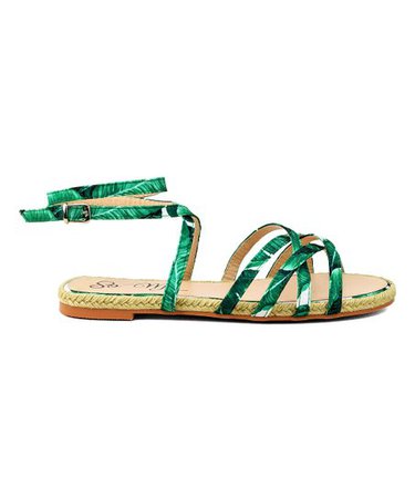 So Me Green Palm Leaf Ankle-Wrap Joelle Gladiator Sandal - Women | Zulily
