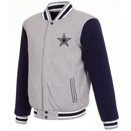 Men's JH Design Gray/Navy Dallas Cowboys Reversible Fleece Full-Snap Jacket