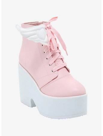 Pastel Pink Angel Wing Platform Boots