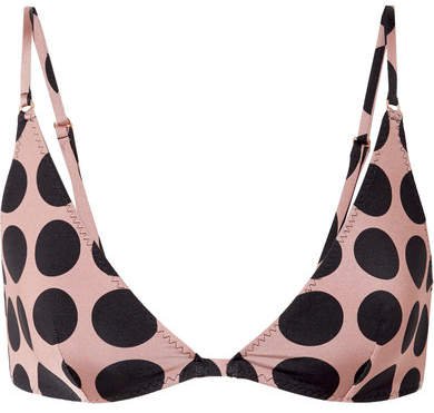 Ballet Dots Printed Triangle Bikini Top - Neutral