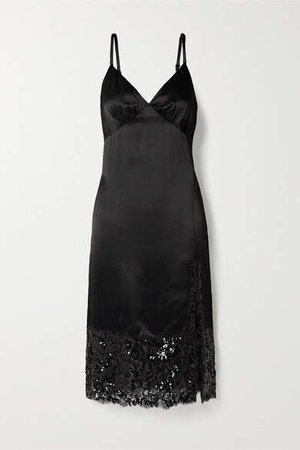 Sateen And Sequined Lace Midi Dress - Black