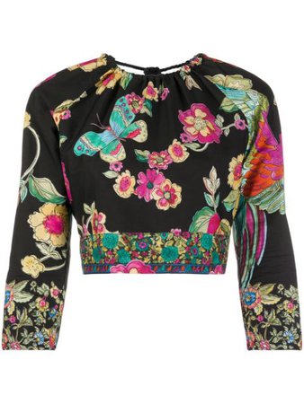 Redvalentino Floral And Butterfly Print Top TR0AAB40508 Black | Farfetch