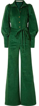 Anna Mason - Jane Belted Cotton-corduroy Jumpsuit - Emerald
