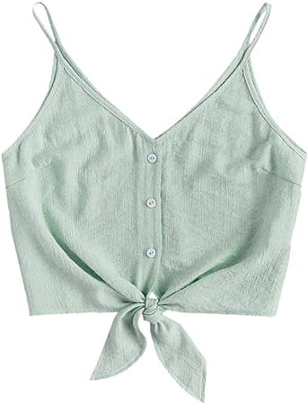 MakeMeChic Women's Casual V Neck Button Seft Tie Front Crop Cami Tops Camisole at Amazon Women’s Clothing store