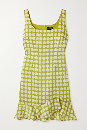 Christabel Ruffled Polka-dot Recycled Twill Mini Dress - Green