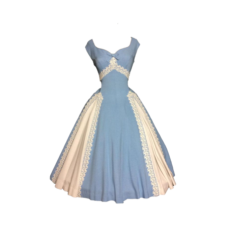 blue and cream Victorian dress