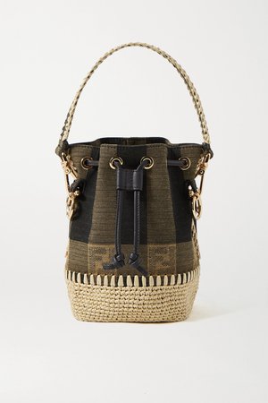 Brown Mon Trésor mini raffia-trimmed jacquard bucket bag | Fendi | NET-A-PORTER