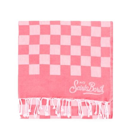 Pink Check Print Jacquard Beach Towel