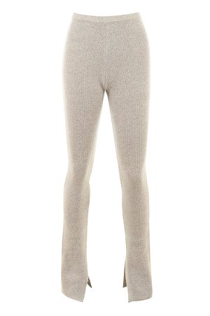 Clothing : Loungewear : 'Raven' Oatmeal Ribbed Knit Flared Trousers
