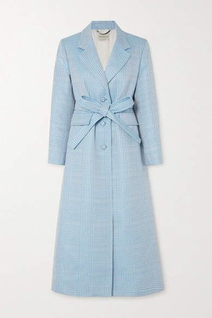 Beatrice Belted Houndstooth Cotton-blend Coat - Blue