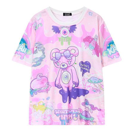 Menhera Yami Kawaii Pastel Pink Kuma Bear T-Shirt #JU2022 – Juku Store