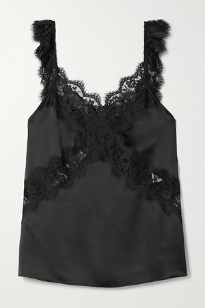 The Dina Lace-trimmed Silk-charmeuse Camisole - Black