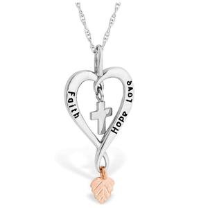 Sterling Silver Black Hills Gold Faith Hope Love Pendant & Necklace