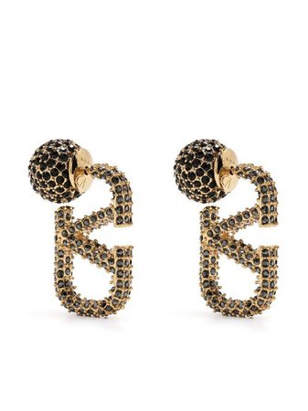 Shop black & gold Valentino Garavani VLogo crystal-embellished earrings with Express Delivery - Farfetch