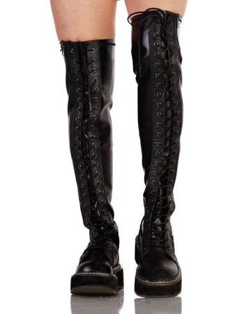 Demonia Thigh High Lace Up Boots - iHeartRaves