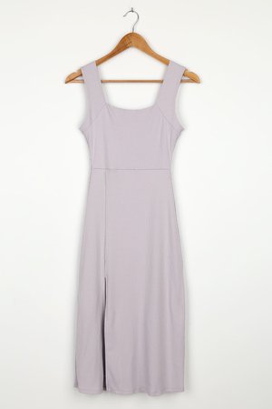 Lavender Midi Dress - Ribbed Sleeveless Dress - Square Neck Dress - Lulus
