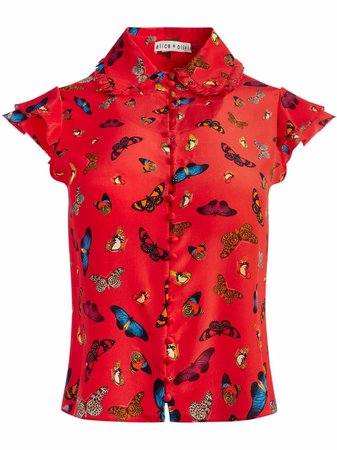 Shop Alice+Olivia Martell butterfly-print silk blouse with Express Delivery - FARFETCH