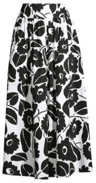 Women's Floral Printed A-Line Skirt - Black/White - Size 40 (4)