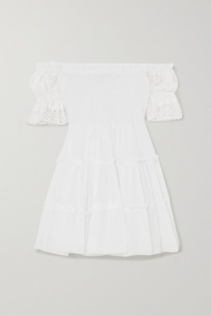 White Nancy off-the-shoulder crocheted lace-paneled cotton-voile mini dress | Charo Ruiz | NET-A-PORTER