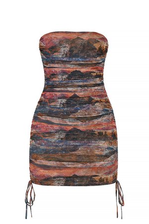 'Levels' Abstract Print Mesh Strapless Mini Dress - Mistress Rock