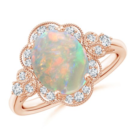 Victorian Style Oval Opal and Diamond Halo Engagement Ring | Angara