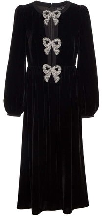 Camille Embellished Bow-Accented Velvet Midi Dress