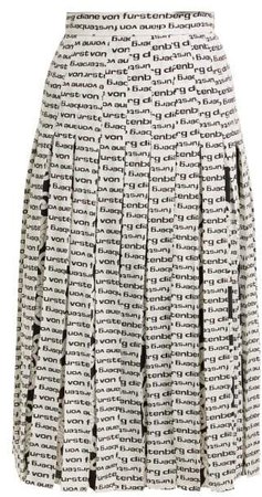 Gardena Logo Print Pleated Silk Skirt - Womens - Black White