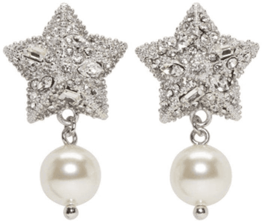 Miu Miu Silver Pearl and Crystal Star Earrings