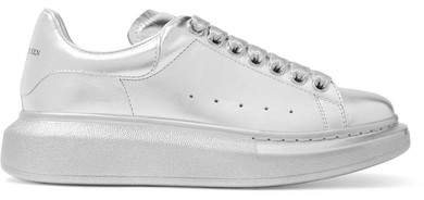 Metallic Leather Exaggerated-sole Sneakers - Silver