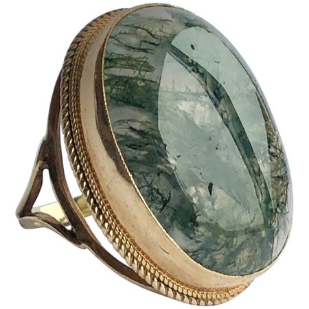 Vintage moss agate 9 Carat Gold Ring For Sale at 1stDibs