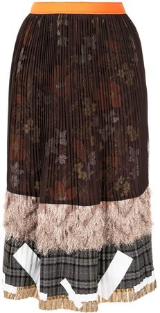 pleated patchwork midi skirt