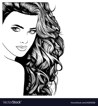 Face a model with long black hair Royalty Free Vector Image