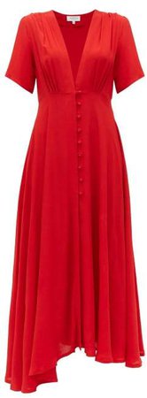 Carolina V Neck Crepe Midi Dress - Womens - Red