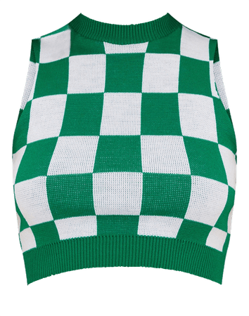 green checkerboard knitted crop top