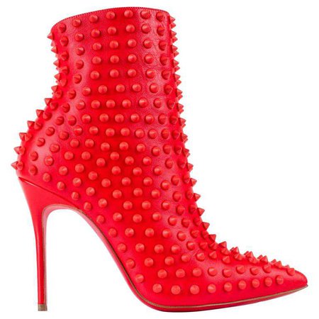CHRISTIAN LOUBOUTIN "Snakilta" Corazon Red Spike Leather Ankle Boots Booties 36 For Sale at 1stdibs