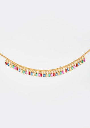 Gold Rainbow Dangle Chain Rhinestone Teardrop Necklace | Dolls Kill