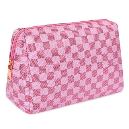 Travel Makeup Bag, Large Cosmetic Bag Checkered Makeup Organizer Case for Women and Girls (Pink) - Walmart.com