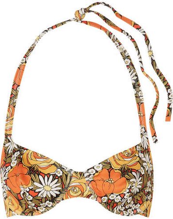 Floral-print Underwired Halterneck Bikini Top - Orange